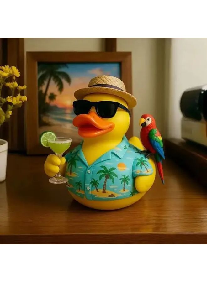 Hand Painted Resin Duck Figurine In Hawaiian Shirt With Glasses Home Decor Gift - Image 4